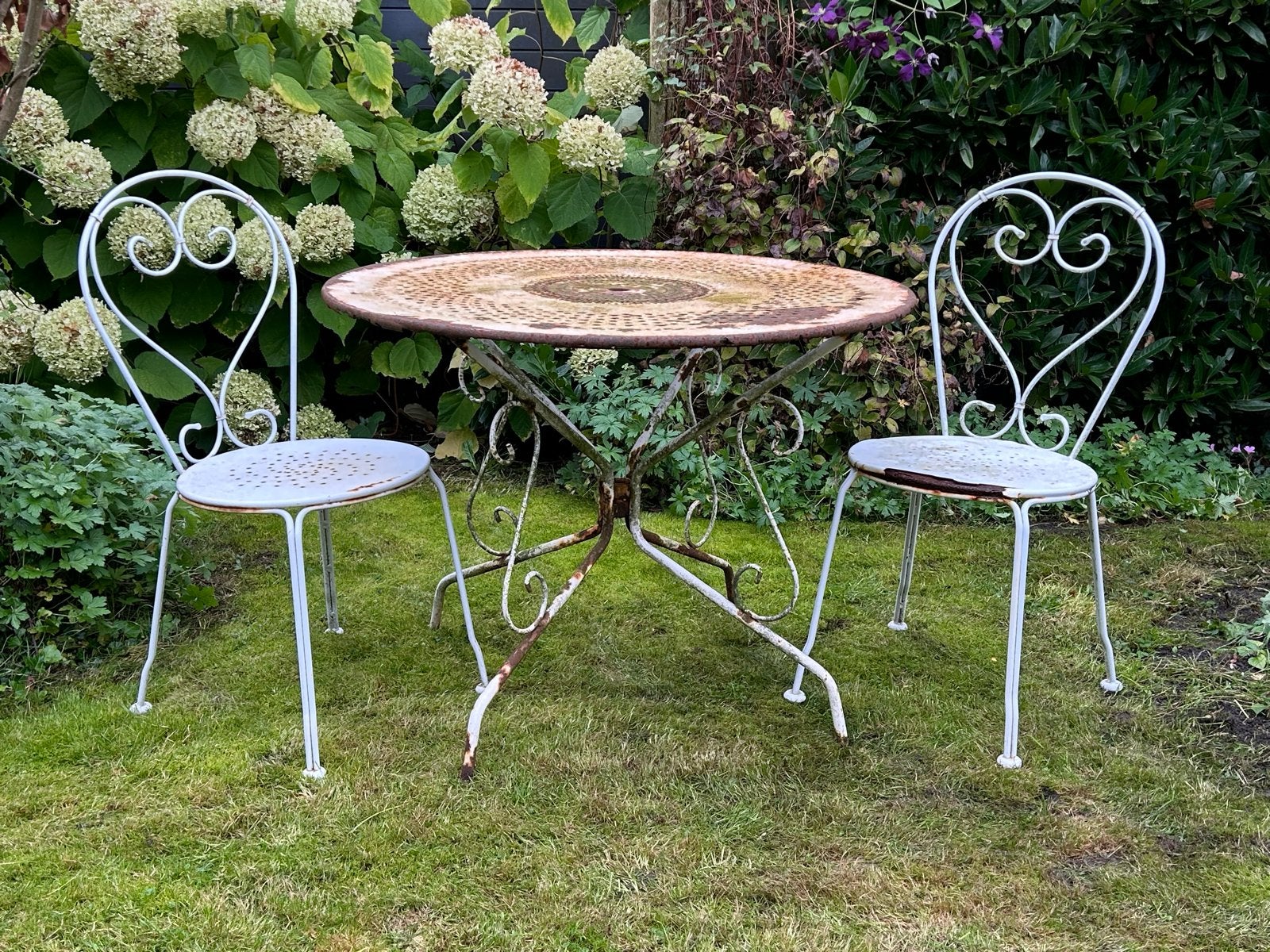 Antieke Franse Bistro Tuintafel met 2 Stoelen, Ophalen