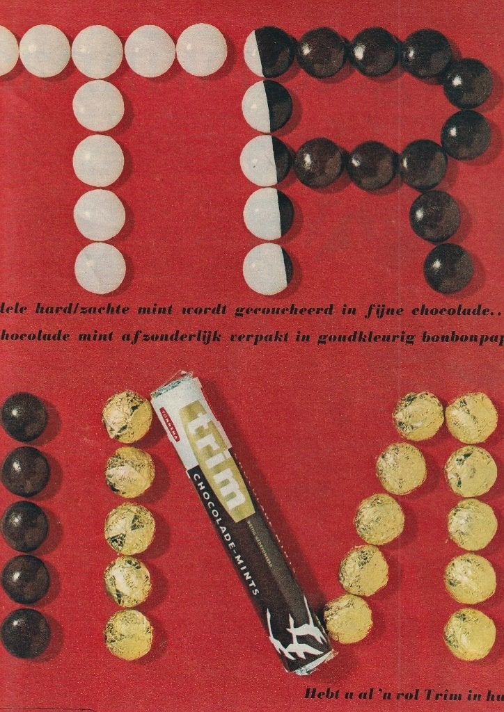 Retro reclame 1966 Trim Sneek snoepjes met chocolade, Verzenden, Overige typen