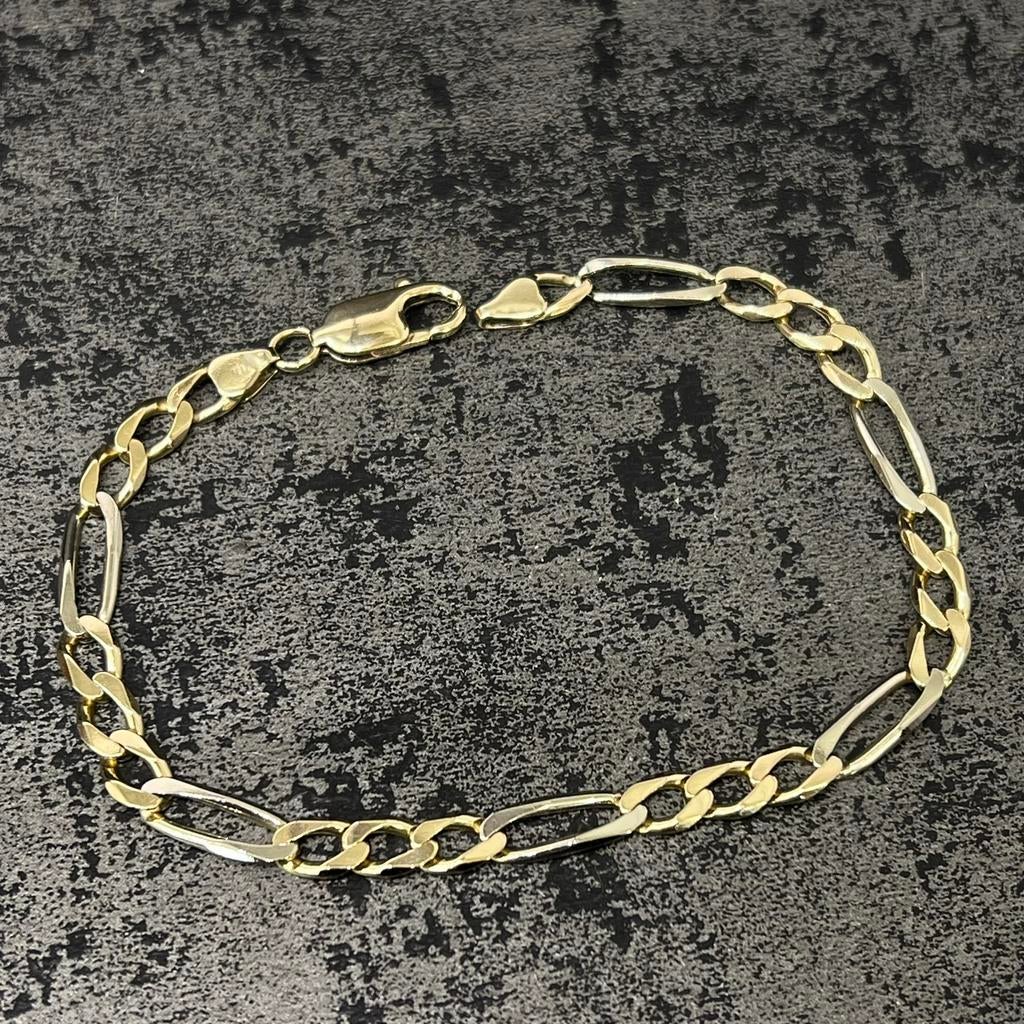 14k gouden armband figaro schakel massief, Ophalen of Verzenden, Zo goed als nieuw, Goud