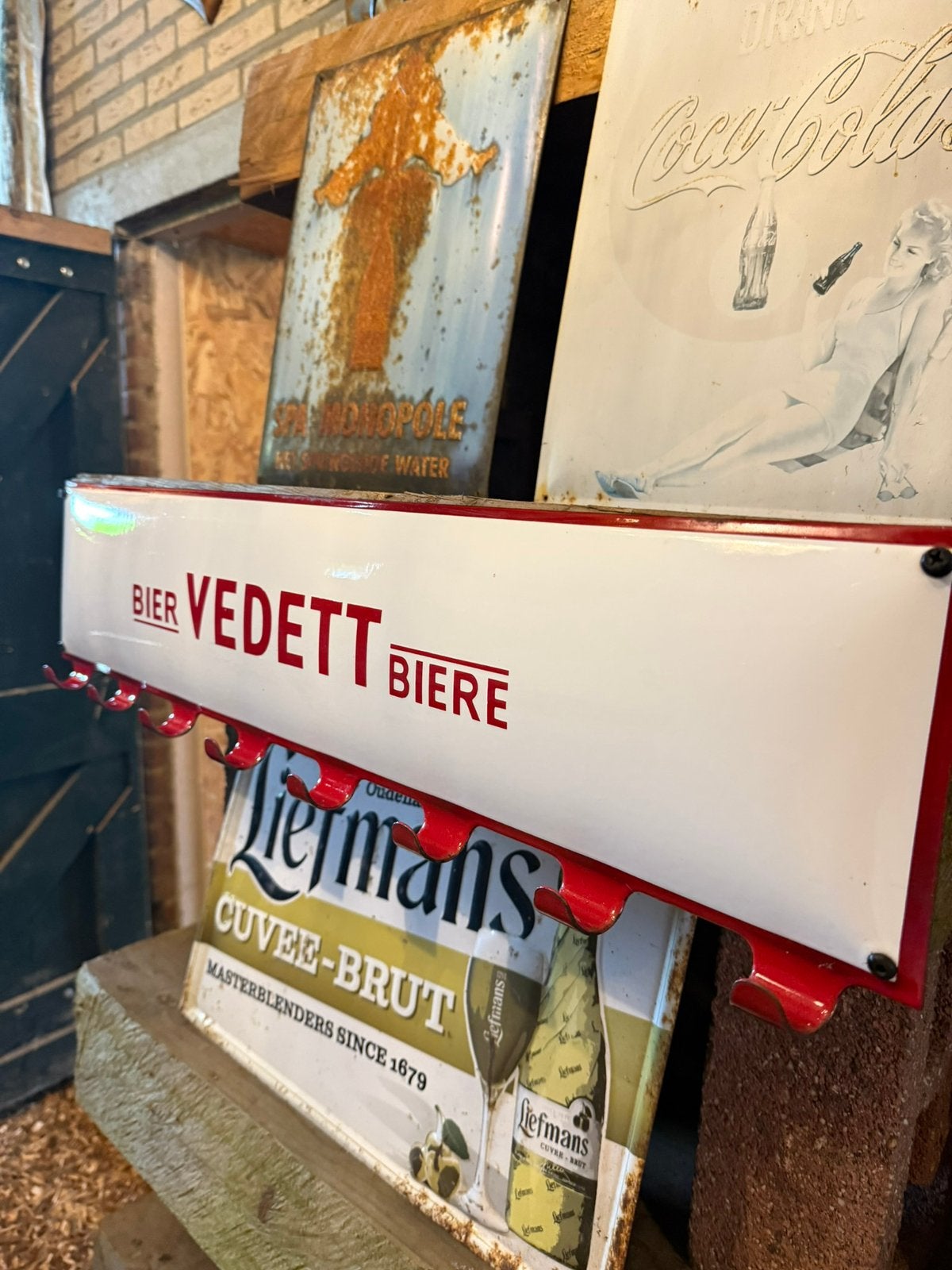 Vintage Emaille Vedett Bier | Biere bord, Antiek en Kunst, Ophalen of Verzenden