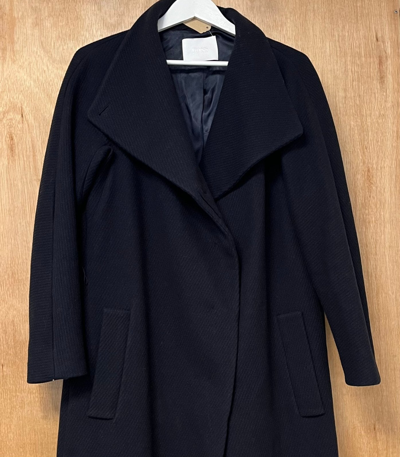 Hugo Boss wollen mantel lange jas blauw - Maat 38, Ophalen of Verzenden, Zo goed als nieuw, Maat 38/40 (M), Blauw