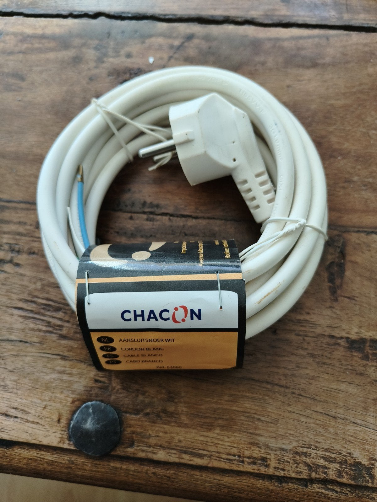 Chacon aansluitsnoer wit 3m - 2500W, Doe-het-zelf en Verbouw, Elektra en Kabels, Ophalen of Verzenden, Nieuw, Overige merken, Kabel of Snoer