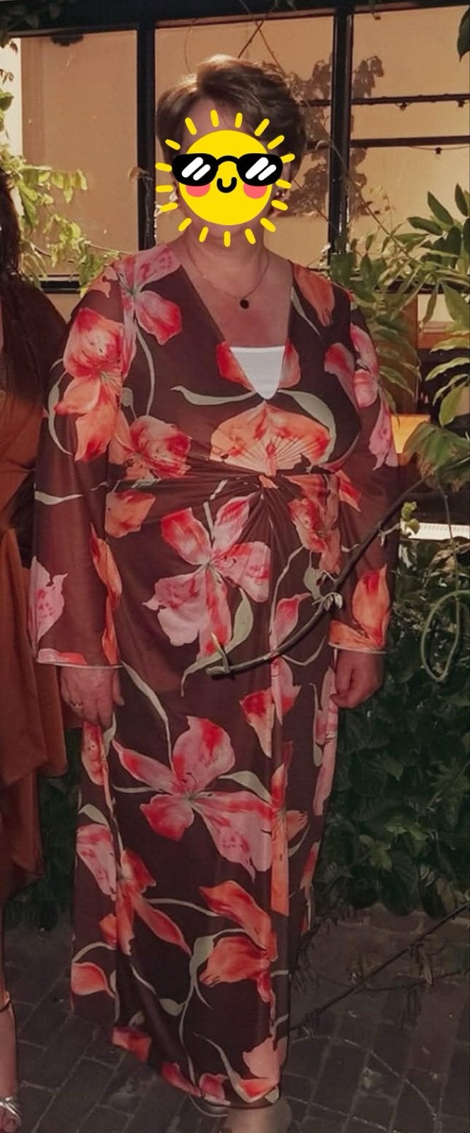 Maxi jurk met bloemenprint maat 48, Bruin, Maat 46/48 (XL) of groter, Ophalen of Verzenden, Zo goed als nieuw