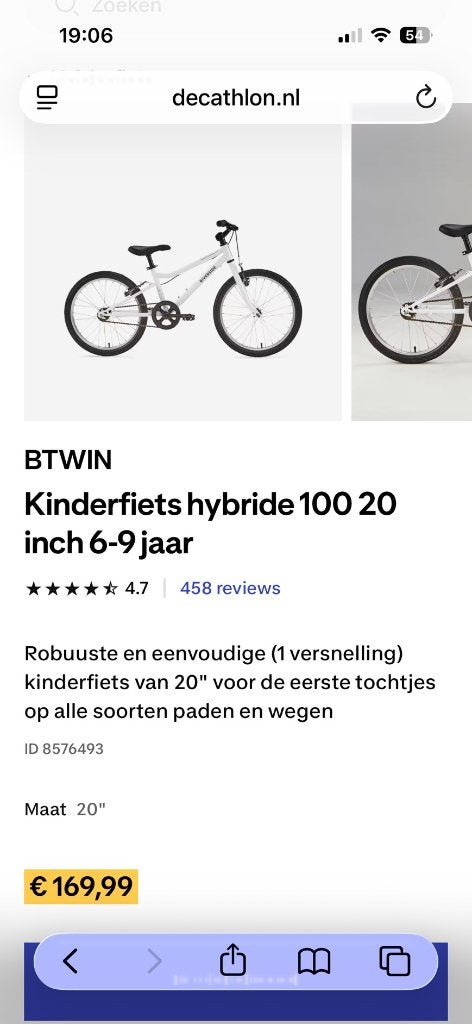 Kinderfiets 20inch 6-9jaar