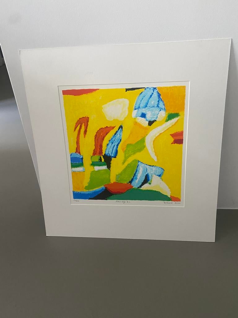 New age B.i zeefdruk Saskia Bremer 57x61 modern geel, Antiek en Kunst, Kunst | Litho's en Zeefdrukken, Ophalen of Verzenden