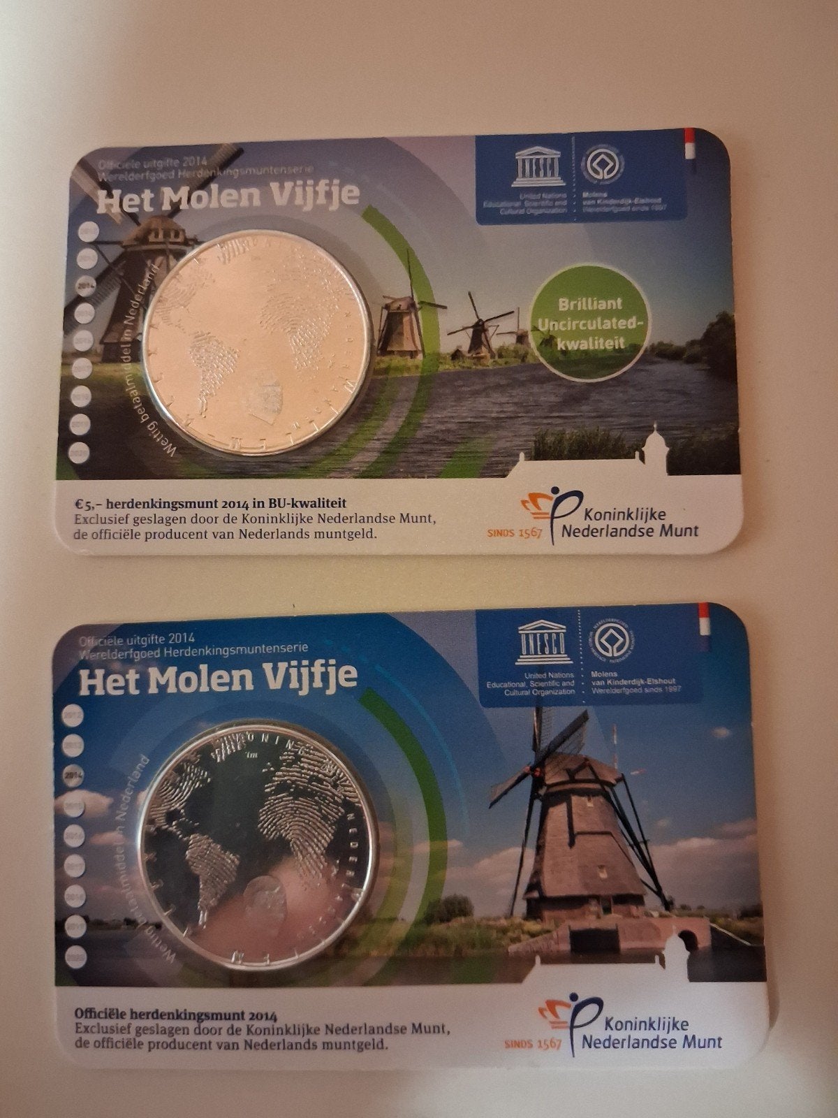 Coincards Het molen vijfje BU en UNC 2014, Postzegels en Munten, Munten | Nederland, Ophalen of Verzenden, Koningin Beatrix, Euro's