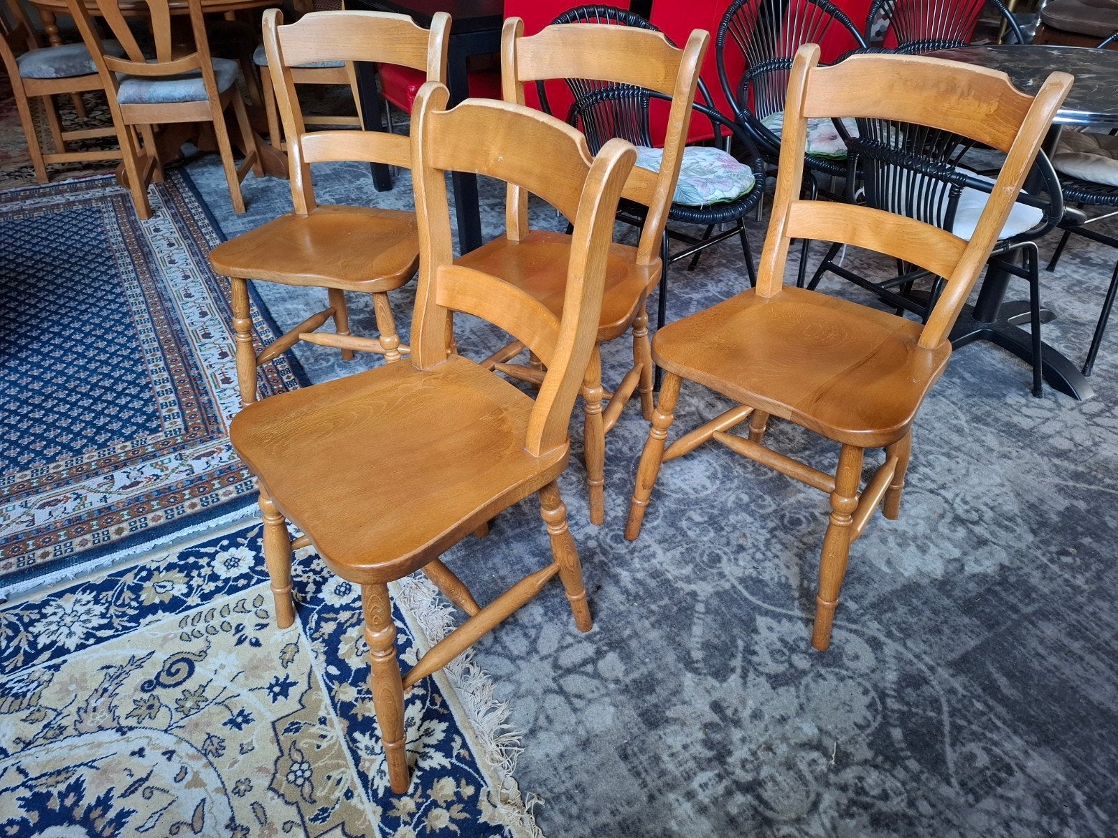 Vintage Origineel massief beuken stoel stoelen 4dlg. Zie,, Ophalen, Gebruikt, Hout, Vier