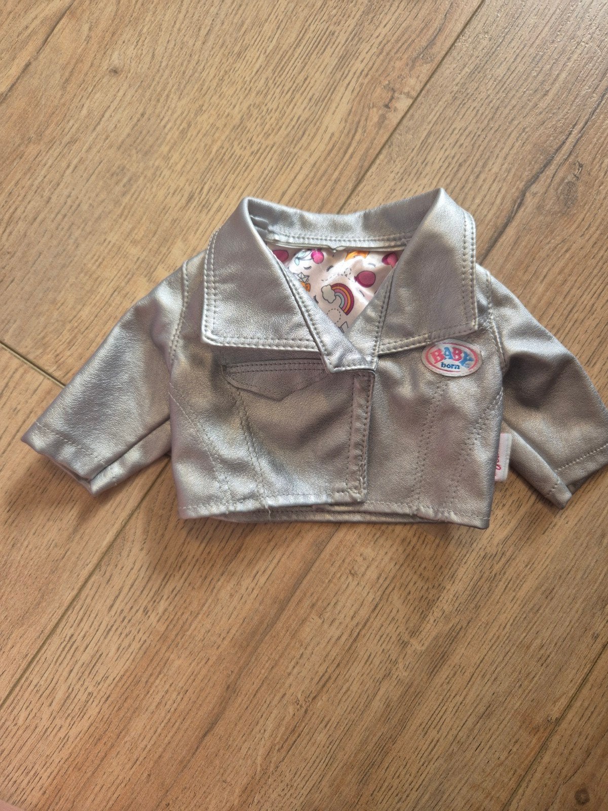 Baby born leren jas zilver pop 43 cm, Kinderen en Baby's, Speelgoed | Poppen, Ophalen of Verzenden, Babypop