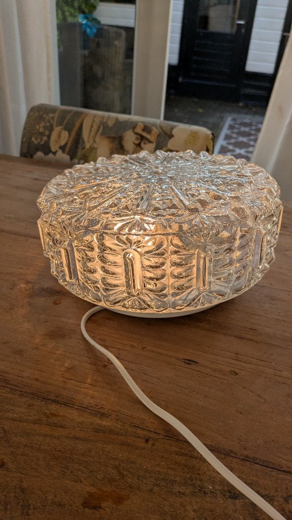 Plafondlamp rond glas, Huis en Inrichting, Lampen | Plafondlampen, Ophalen of Verzenden, Zo goed als nieuw, Glas, Vintage