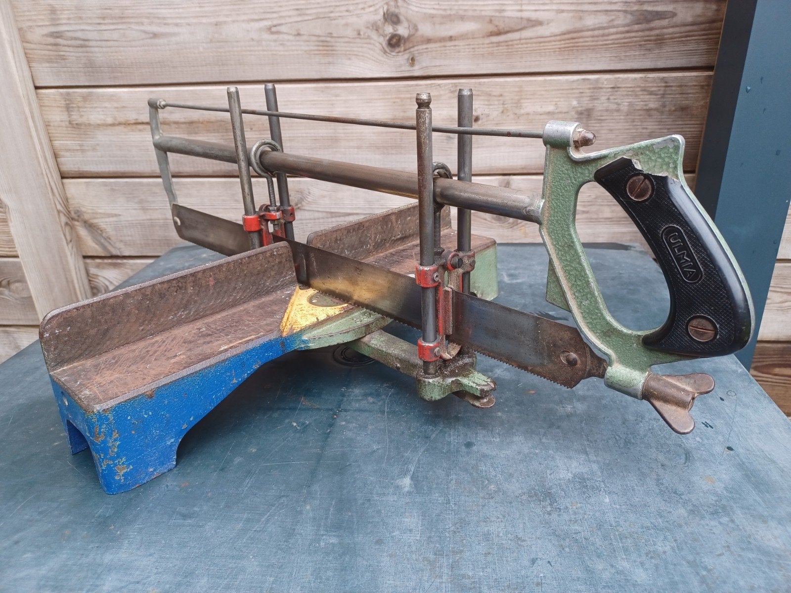 Vintage Ulmia Afkortzaag - Handzaag met verstekbak, Ophalen, Gebruikt, Ulmia, Afkortzaag