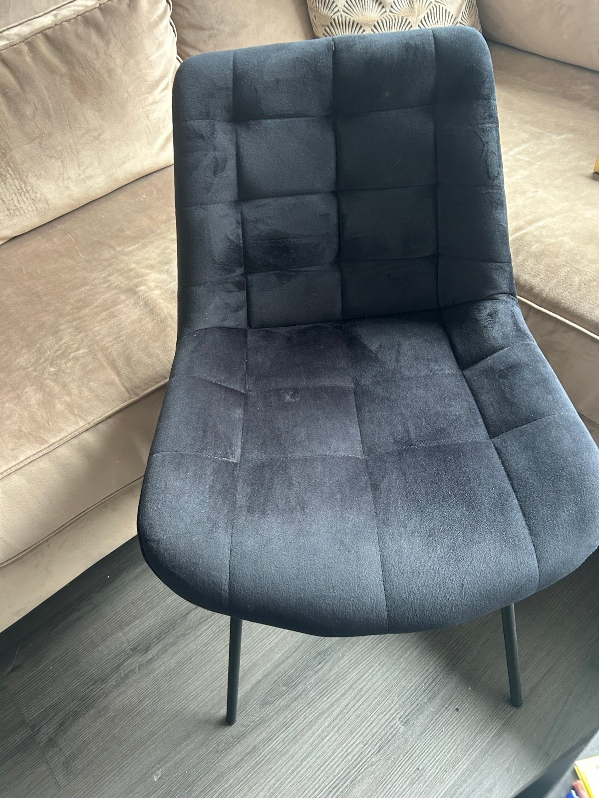 Zgan 6 zwarte velvet eetkamerstoelen, Ophalen, Zwart, Zo goed als nieuw, Stof