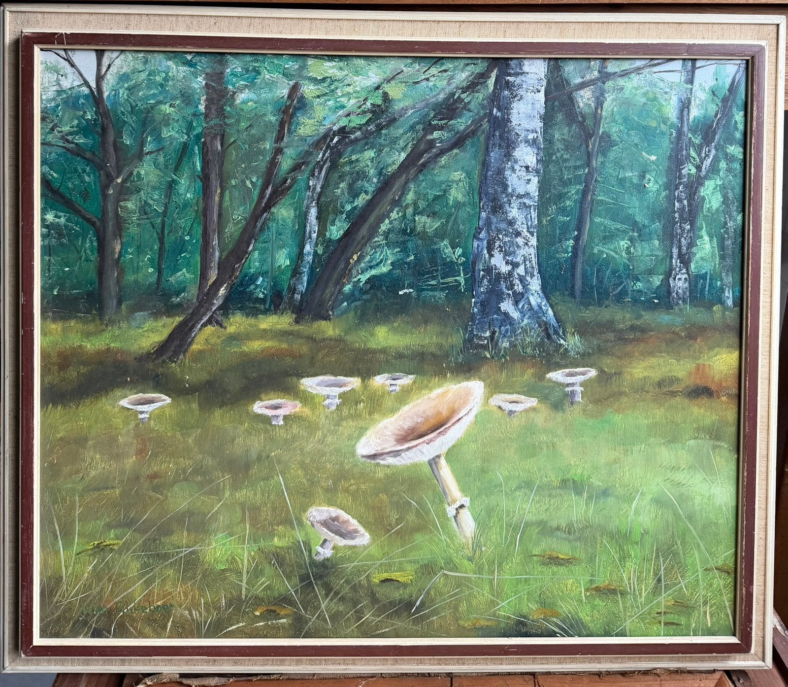 Paddestoelen in het Buurserzand, Paneel, Impressionistisch, Ophalen of Verzenden, Landschap