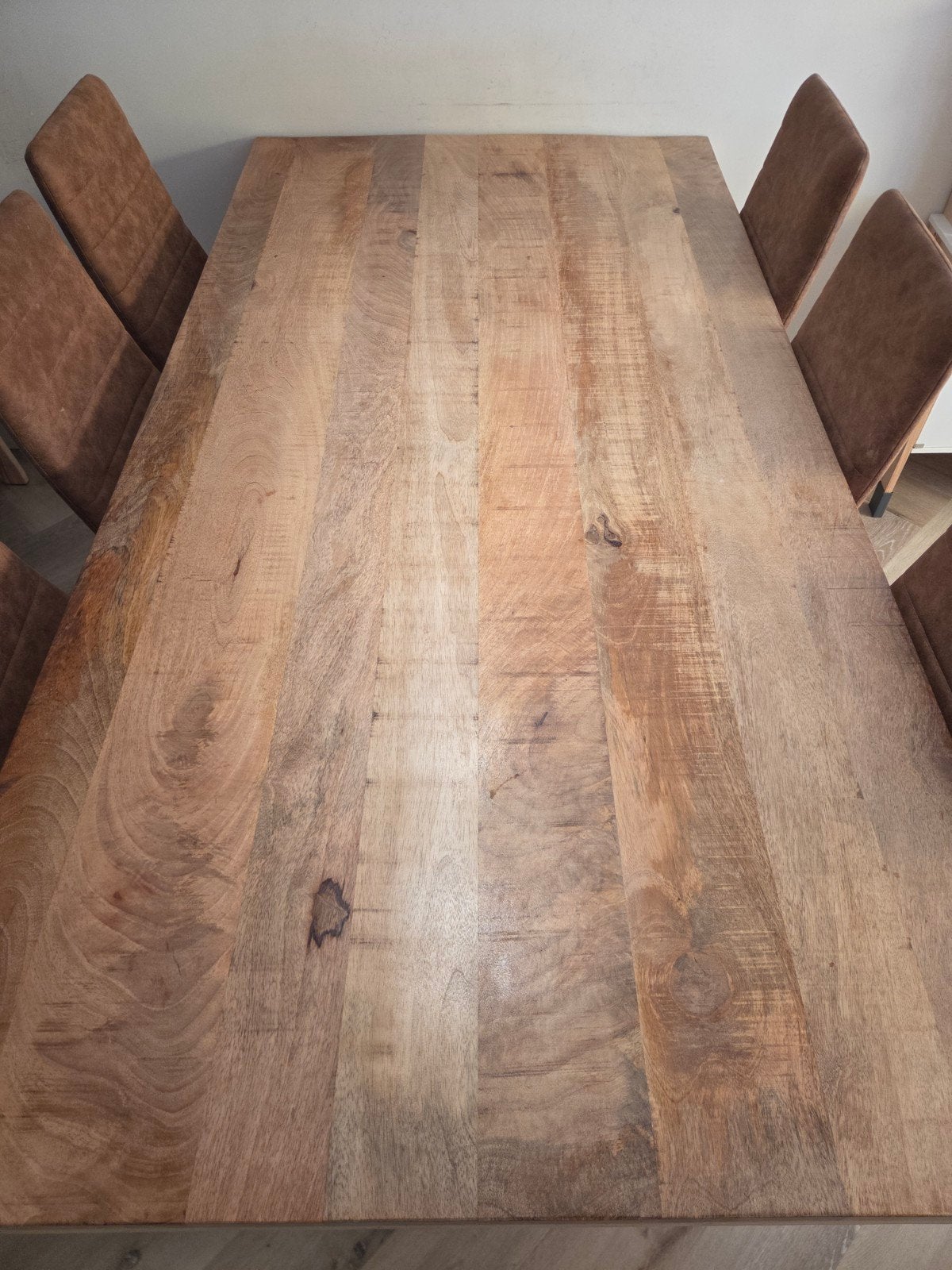 Robuuste mango houten eettafel, zwarte kruispoot 180x90cm, Huis en Inrichting, Tafels | Eettafels, 50 tot 100 cm, Zo goed als nieuw