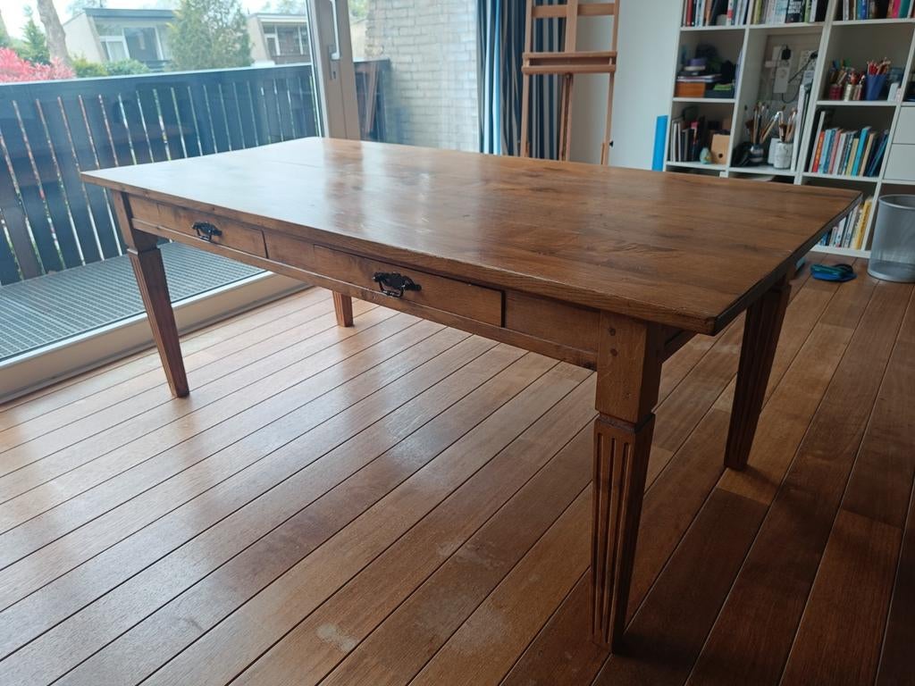 Tafel met laden, Huis en Inrichting, Ophalen, Gebruikt, Eikenhout, 50 tot 100 cm