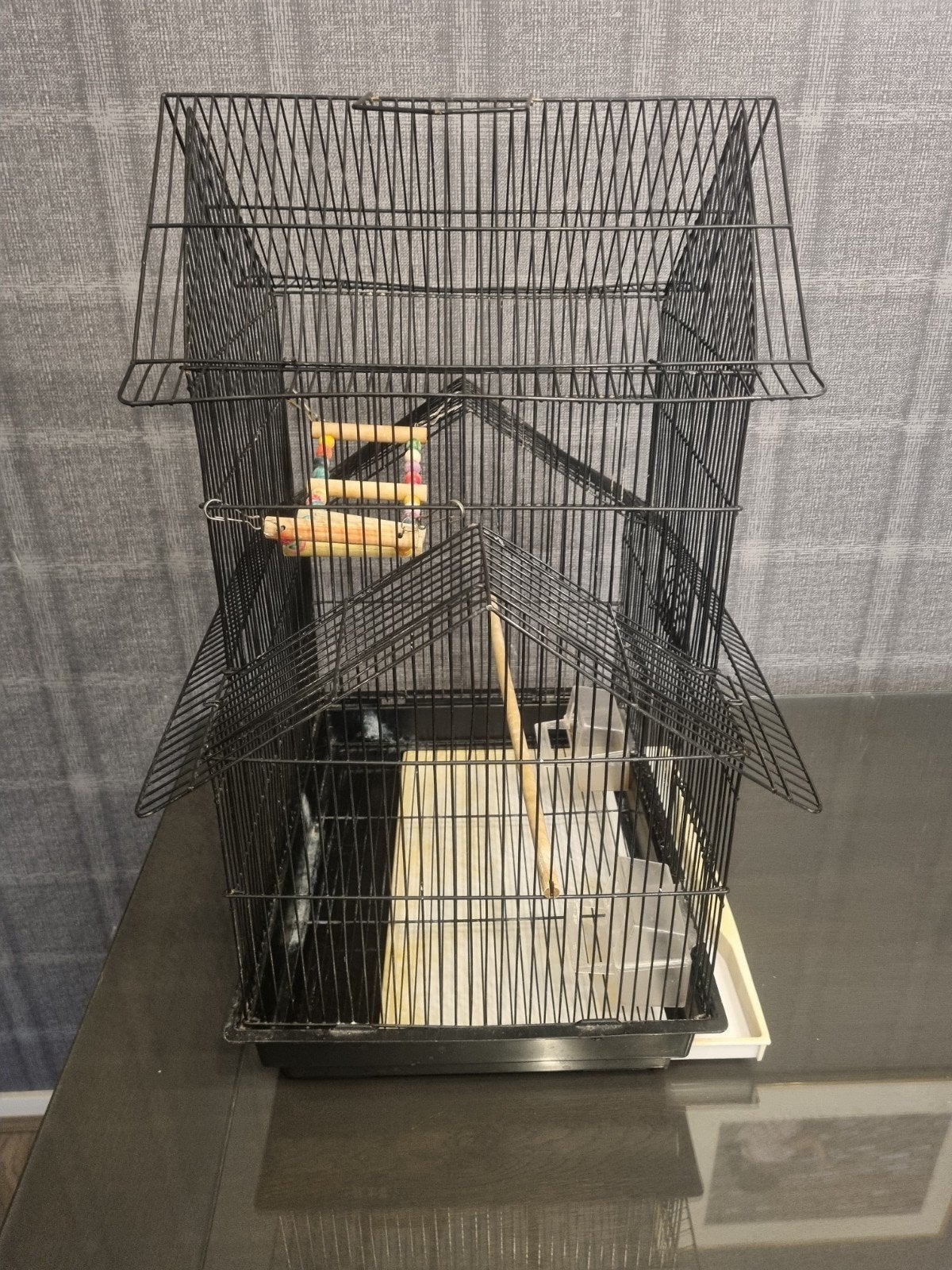 Vogelkooi zwart – inclusief accessoires, Ophalen, Gebruikt, Metaal, Vogelkooi