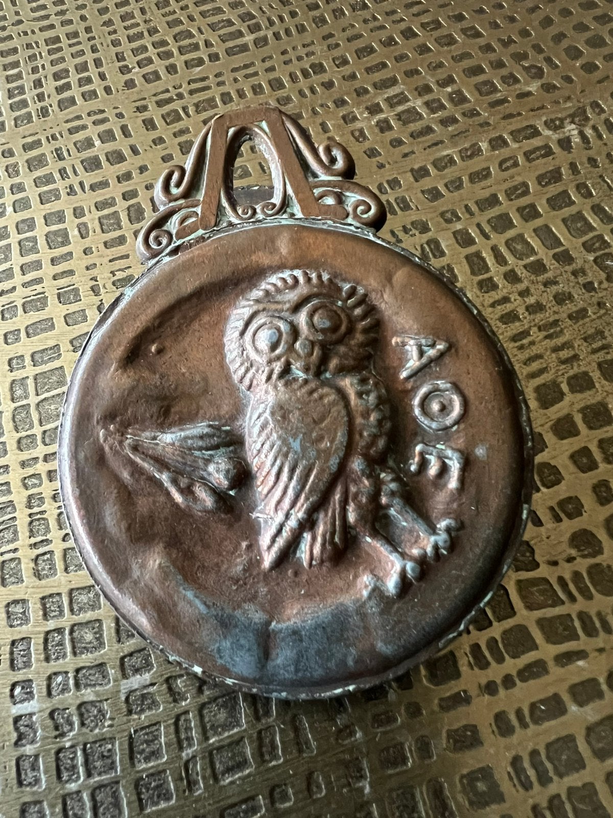 Vintage Uil Athene AOE messing brievenhouder, Antiek en Kunst, Antiek | Koper en Brons, Ophalen of Verzenden