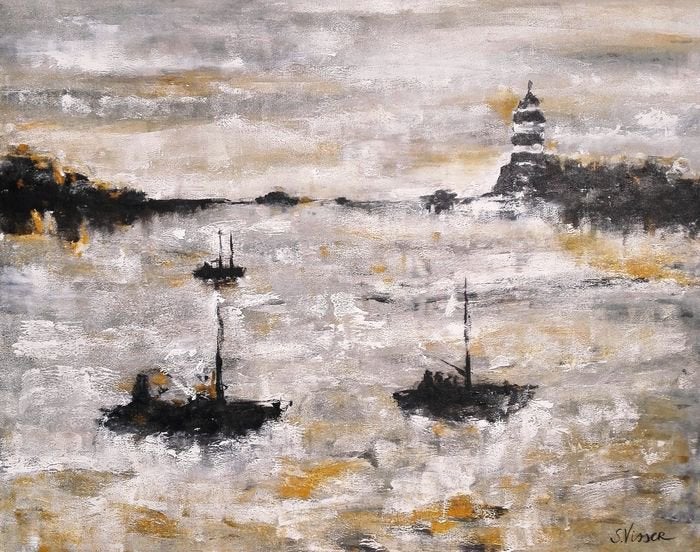 Schilderij ‘Zeegezicht’ - Suzanne Visser - 100 x 80 cm, Antiek en Kunst, Kunst | Schilderijen | Modern, Ophalen, Op houten frame