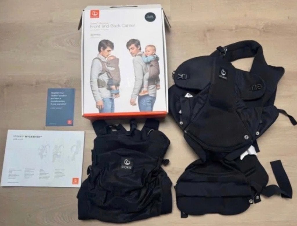 Stokke draagzak zwart front and back, Buik of Rug, Zo goed als nieuw, Draagzak, Ophalen