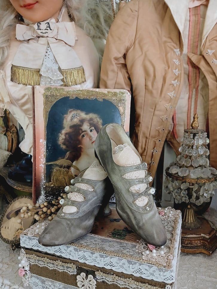 Antieke  Victoriaanse zijden schoenen, Verzenden, Dames, Onbekend