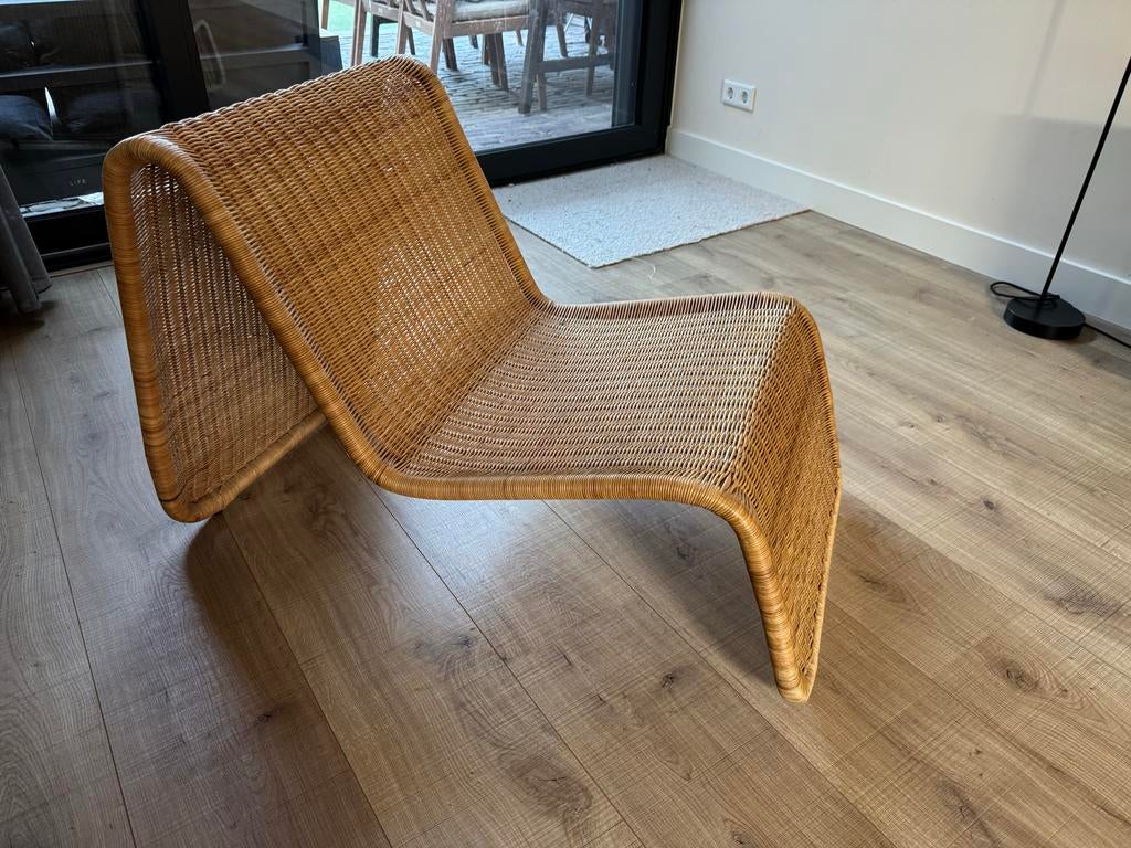 Ikea Hestra vintage rotan loungestoel 1982 zo goed als nieuw, Huis en Inrichting, Stoelen, Zo goed als nieuw, Eén, Riet of Rotan