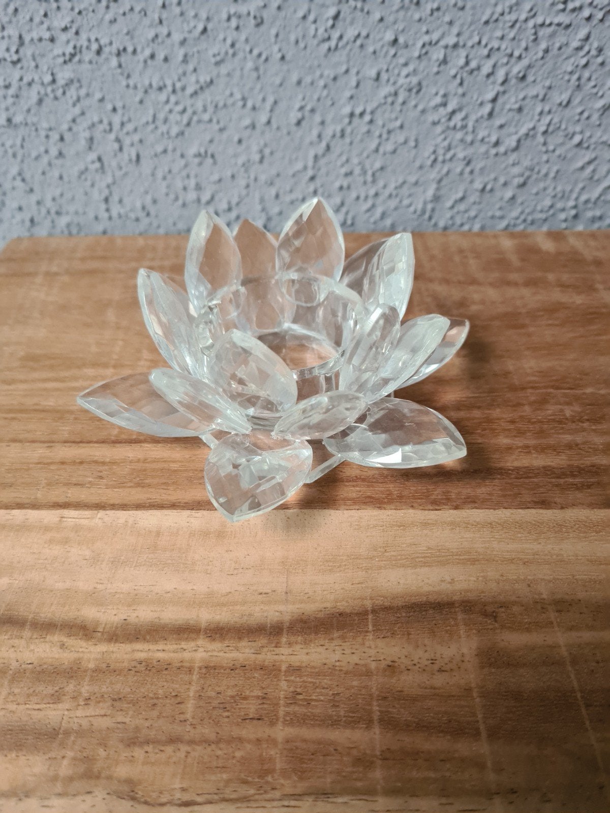 Glazen Lotus Waxinelichthouder, Huis en Inrichting, Wit, Waxinelichthouder, Ophalen of Verzenden, Glas