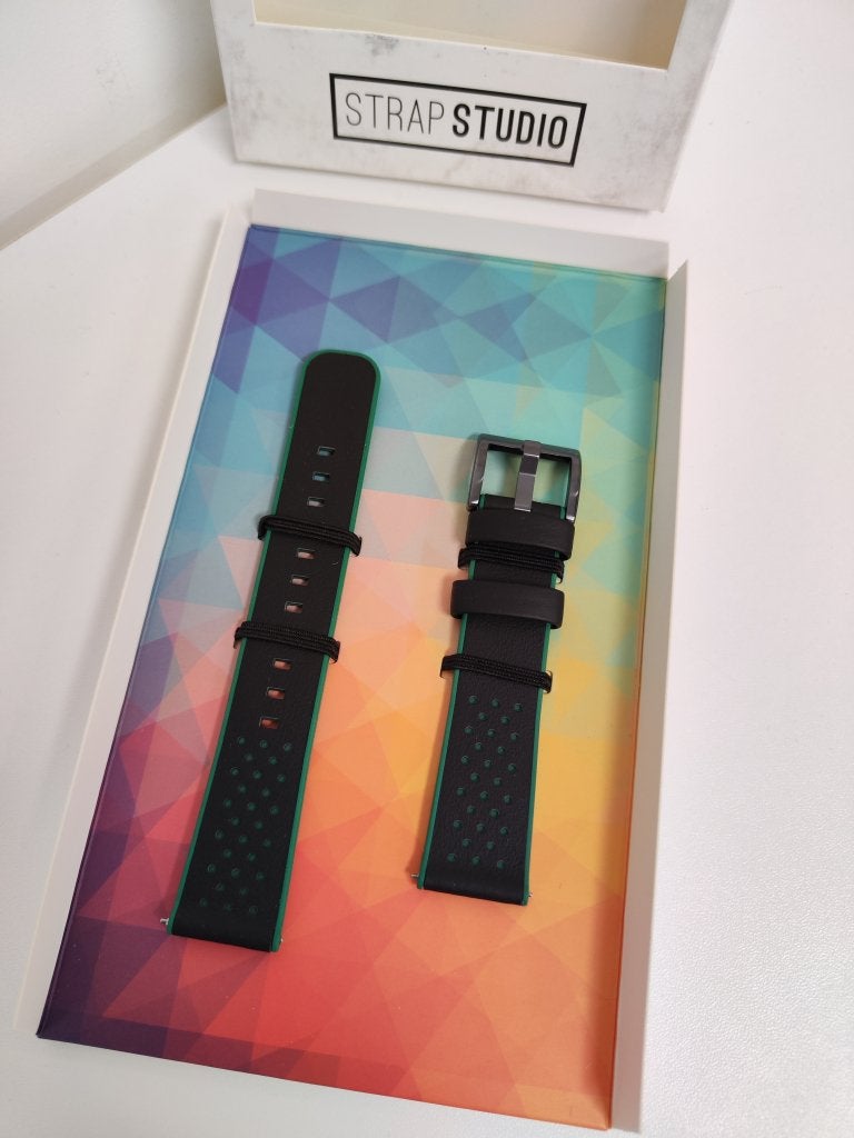 Samsung Rubber/Leer Bandje - 20mm - Zwart/Groen, Bandje, Madefor@samsung.com, Nieuw, Ophalen of Verzenden