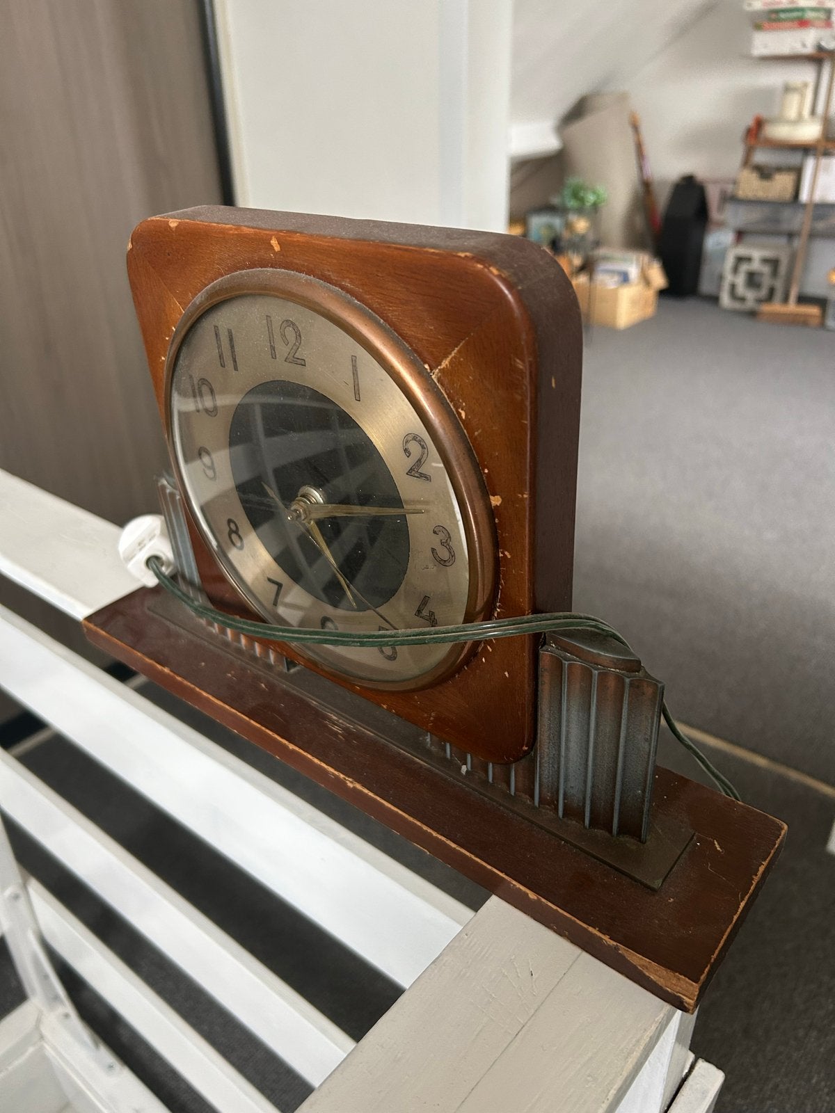 Vintage Art Deco Tafelklok - Houten Elektrische Klok, Ophalen of Verzenden
