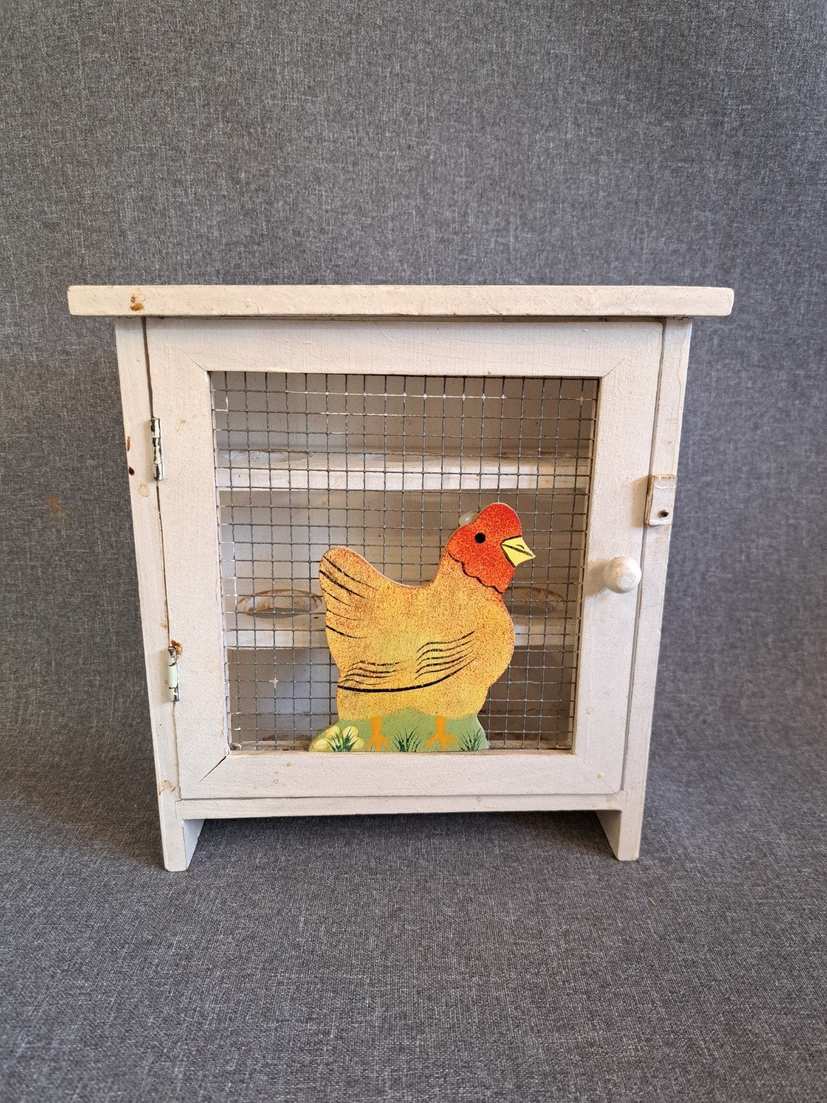 Leuk wit eier kastje/ vitrine met haantje, Hout, Ophalen of Verzenden, Wit, Landelijk