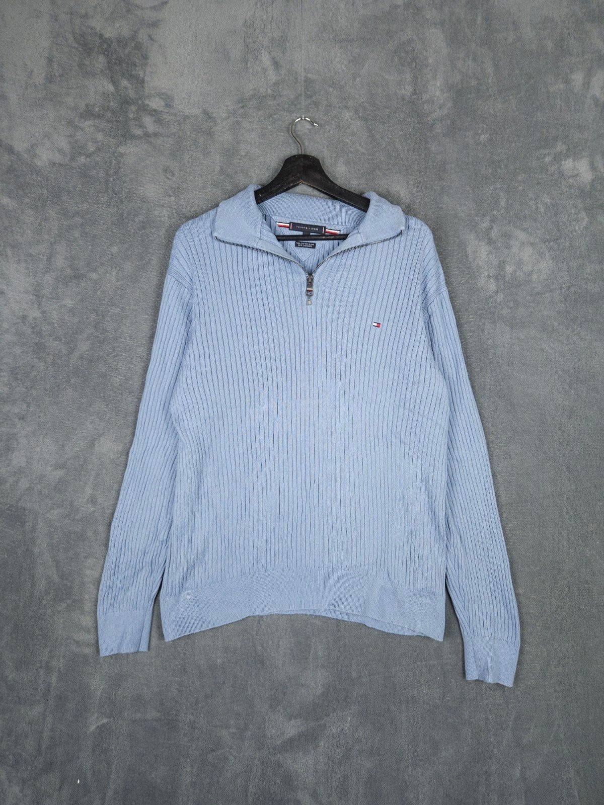 Tommy Hilfiger Half Zip Trui L Blauw Cashmere Blend, Maat 52/54 (L), Blauw, ., Ophalen of Verzenden
