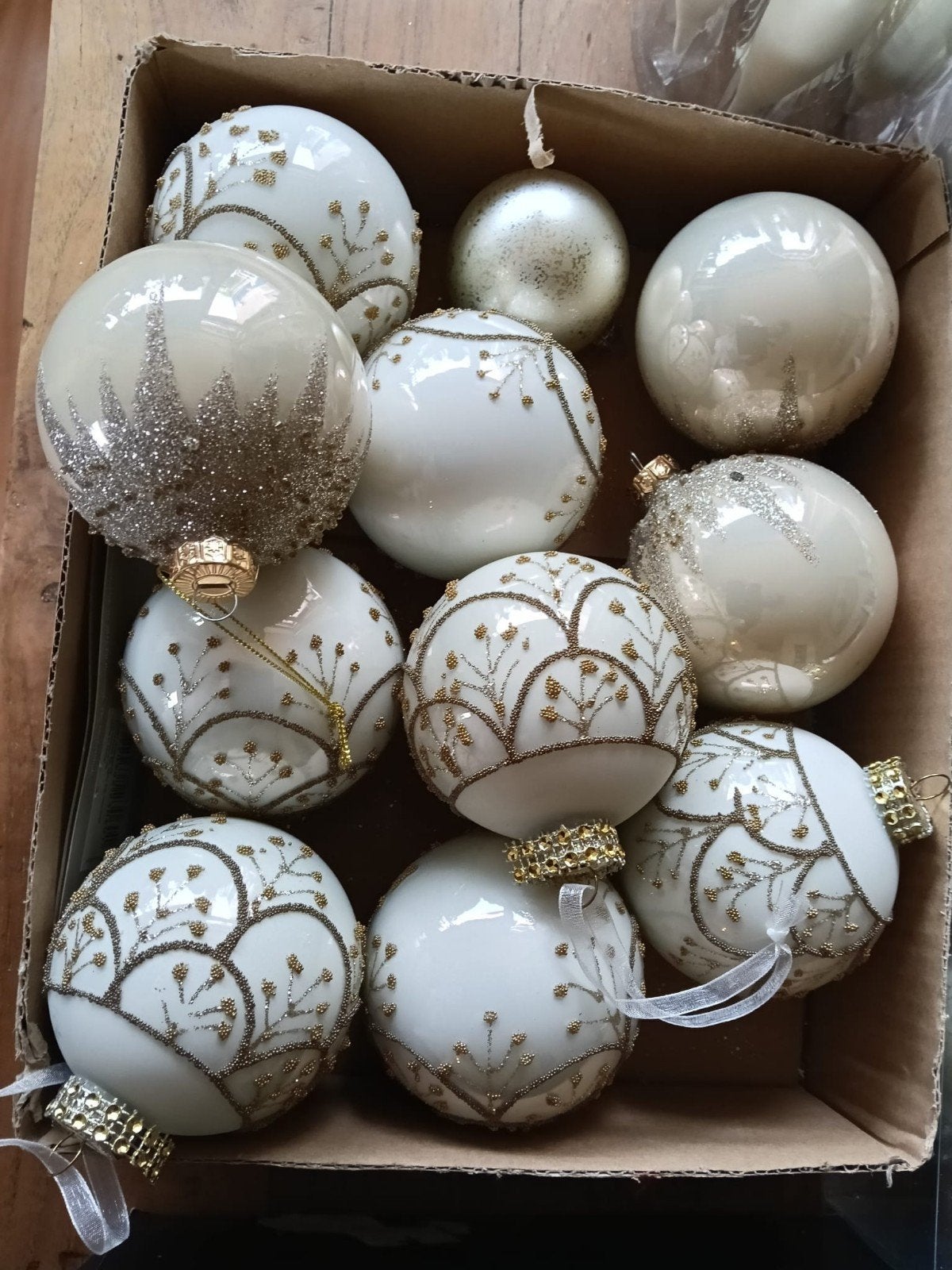 Groot pakket glazen kerstballen & kerstdecoratie, Ophalen, Zo goed als nieuw