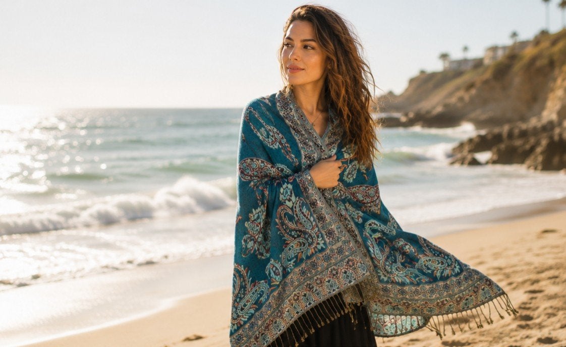 Elegante Paisley Sjaal/Omslagdoek - Turquoise, Kleding | Dames, Overige Dameskleding, Onbekend, Verzenden, Nieuw