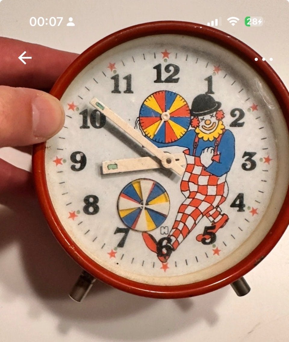 Vintage wekker met clown - Retro kinderwekker, Ophalen of Verzenden
