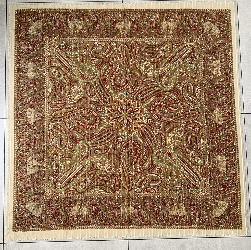 Mooie vintage Paisley sjaal 118 x 118 cm omslagdoek stof, Ophalen of Verzenden, Zo goed als nieuw, Maat 46/48 (XL) of groter, Sjaal