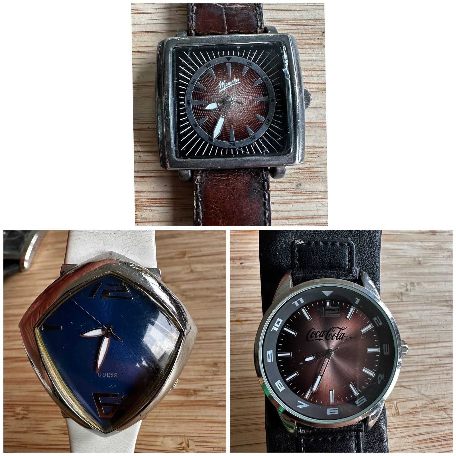3 horloges, Guess, Memphis en Coca Cola kwarts, Overige merken, Verzenden, Polshorloge, Leer