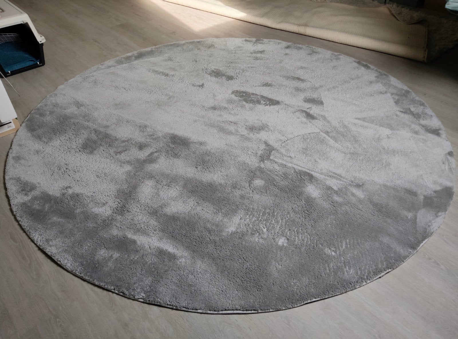 Rond grijs vloerkleed - Zo goed als nieuw, Ophalen, Rond, 200 cm of meer, Zo goed als nieuw