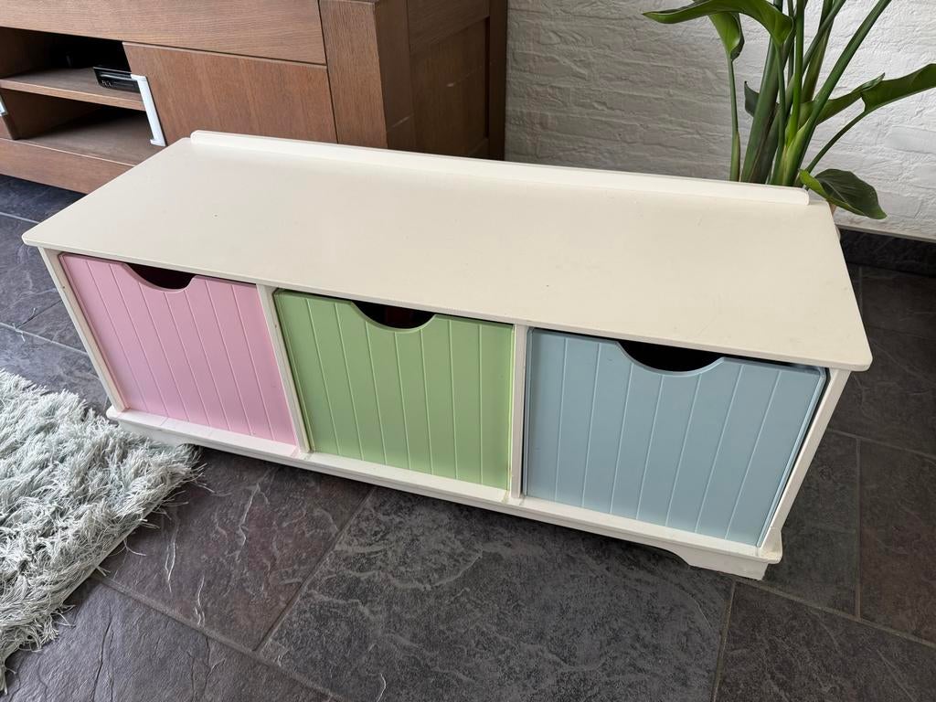 Opbergbankje met 3 lades - pastelkleuren, Kinderen en Baby's, Kinderkamer | Overige Meubels, Ophalen, Gebruikt, Overige typen