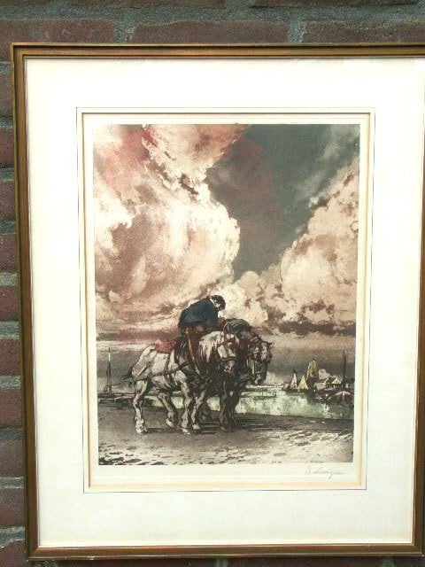 Ets, Antiek en Kunst, Ophalen, Ingelijst, Ets, 50 cm