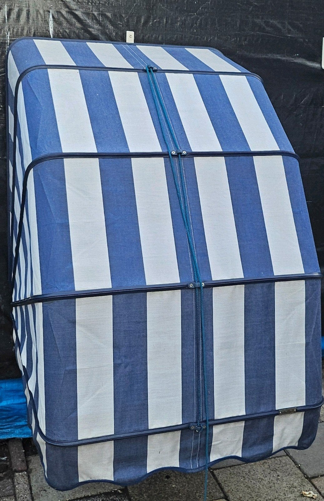 Markiezen blauw/crème gestreept Alu Frame Bezorgen Mogelijk, Verzenden, Zo goed als nieuw