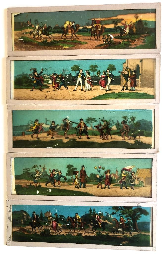 5 toverlantaarn platen, 7 x 22 cm, Antiek en Kunst, Antiek | Speelgoed, Ophalen of Verzenden