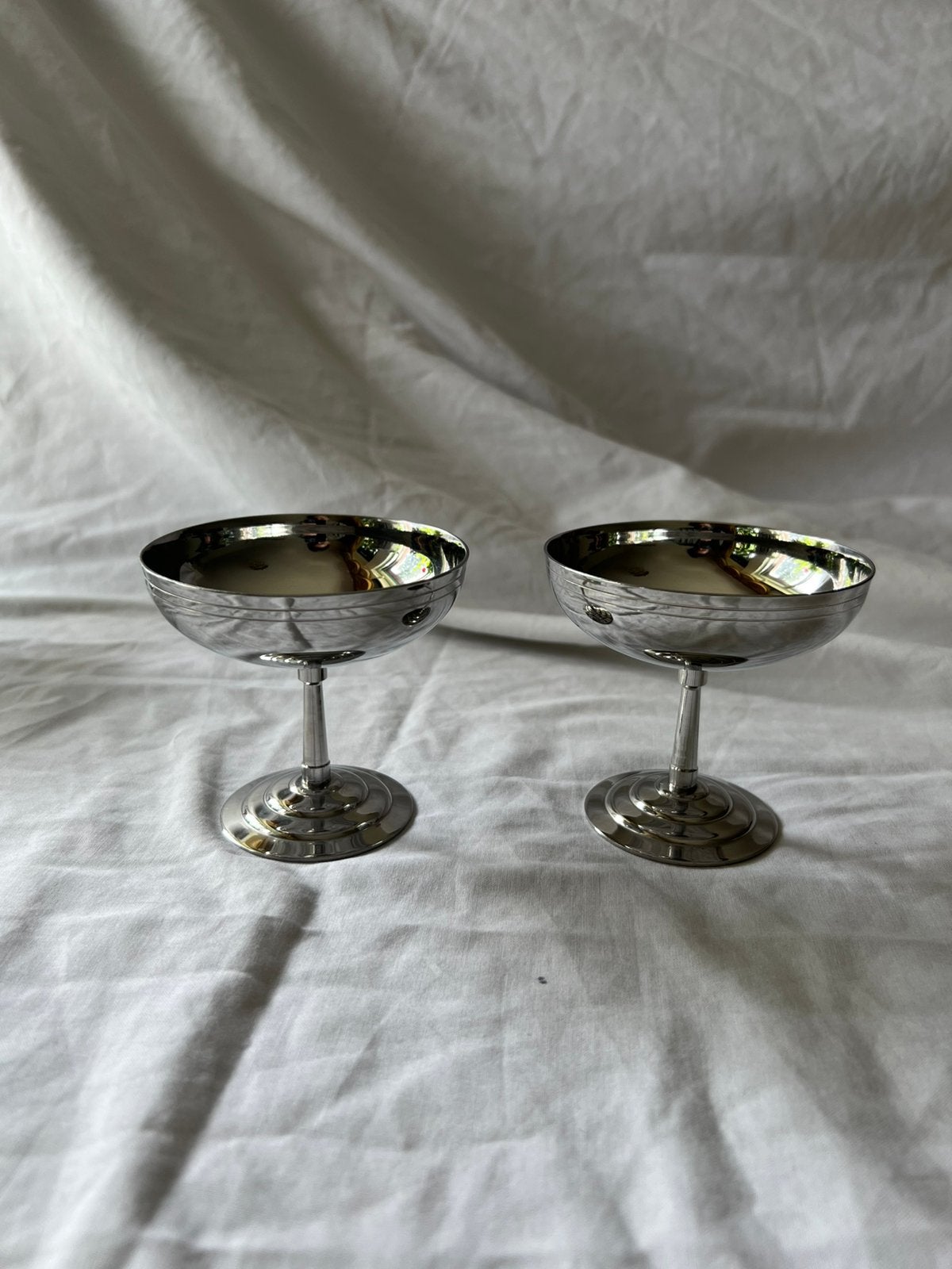 Vintage Franse RVS ijscoupes Letang & Remy | bistro | inox, Ophalen, Metaal, Vintage, Kom(men)