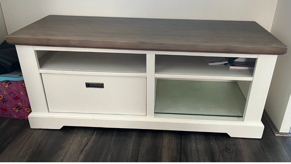 Happy Home Mallorca TV-meubel - Wit/Hout, Huis en Inrichting, Ophalen, 100 tot 150 cm, Zo goed als nieuw, Minder dan 100 cm