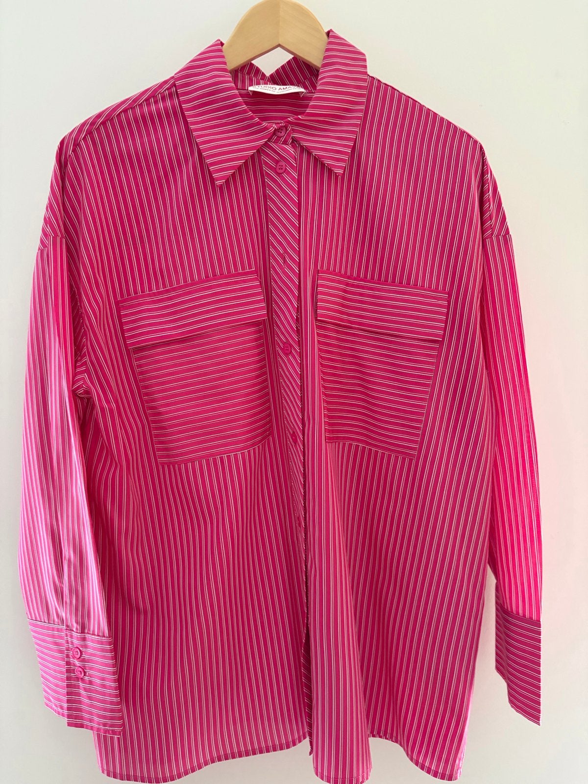 Studio Amaya Sky Blouse - Roze gestreept - Maat M, Kleding | Dames, Ophalen of Verzenden, Zo goed als nieuw, Maat 38/40 (M), Roze