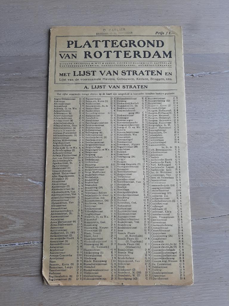 bijzondere oude plattegrond 1928, Rotterdam, Wyt en Zonen, Boeken, Atlassen en Landkaarten, Gelezen, Verzenden, Landkaart, 1800 tot 2000
