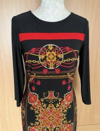 Joseph Ribkoff jurk maat 38 zwart/rood/oker[v], Maat 38/40 (M), Overige kleuren, Ophalen of Verzenden, Zo goed als nieuw
