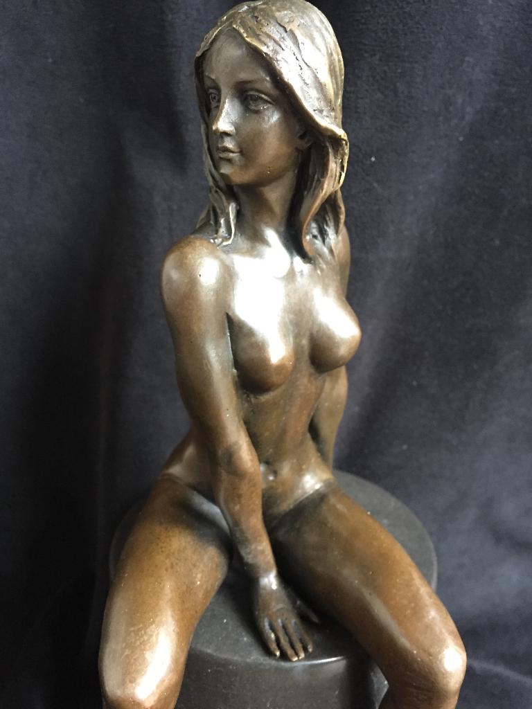Bronzen zittend naakt, Claude/stempel zuiver fraai brons, Antiek en Kunst, Ophalen of Verzenden