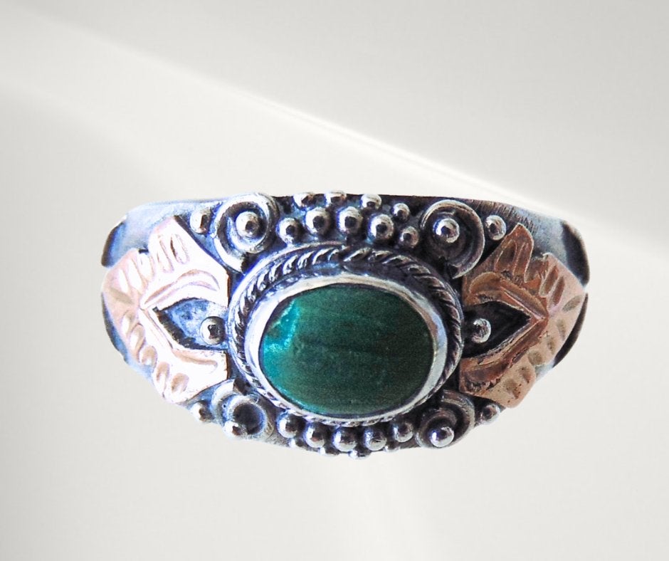 Vintage 925 zilveren gouden vlammen BALI ring M17!, Gebruikt, Verzenden, X, Met edelsteen