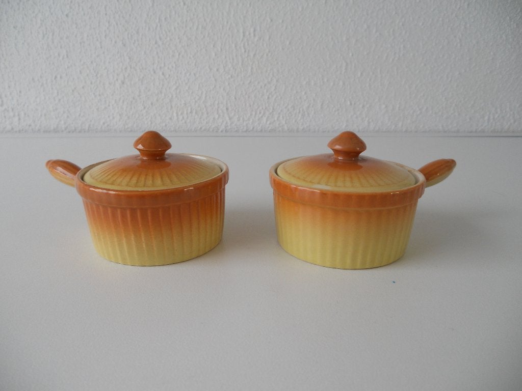 2 Regout bruine parafeu pannetjes met deksel, Ophalen of Verzenden