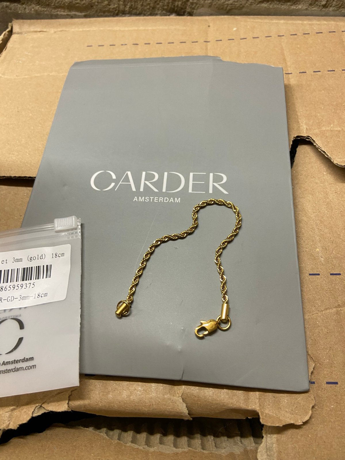 Carder Amsterdam Rope Armband 3mm Goud 18cm, Ophalen of Verzenden, Nieuw, Goud, Overige materialen