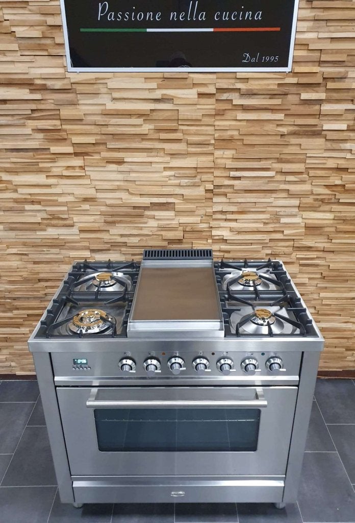 Luxe Boretti Fornuis 90cm RVS + RVS 1 oven Fry-top, Niet ingevuld, 60 cm of meer, Niet ingevuld, Ophalen of Verzenden