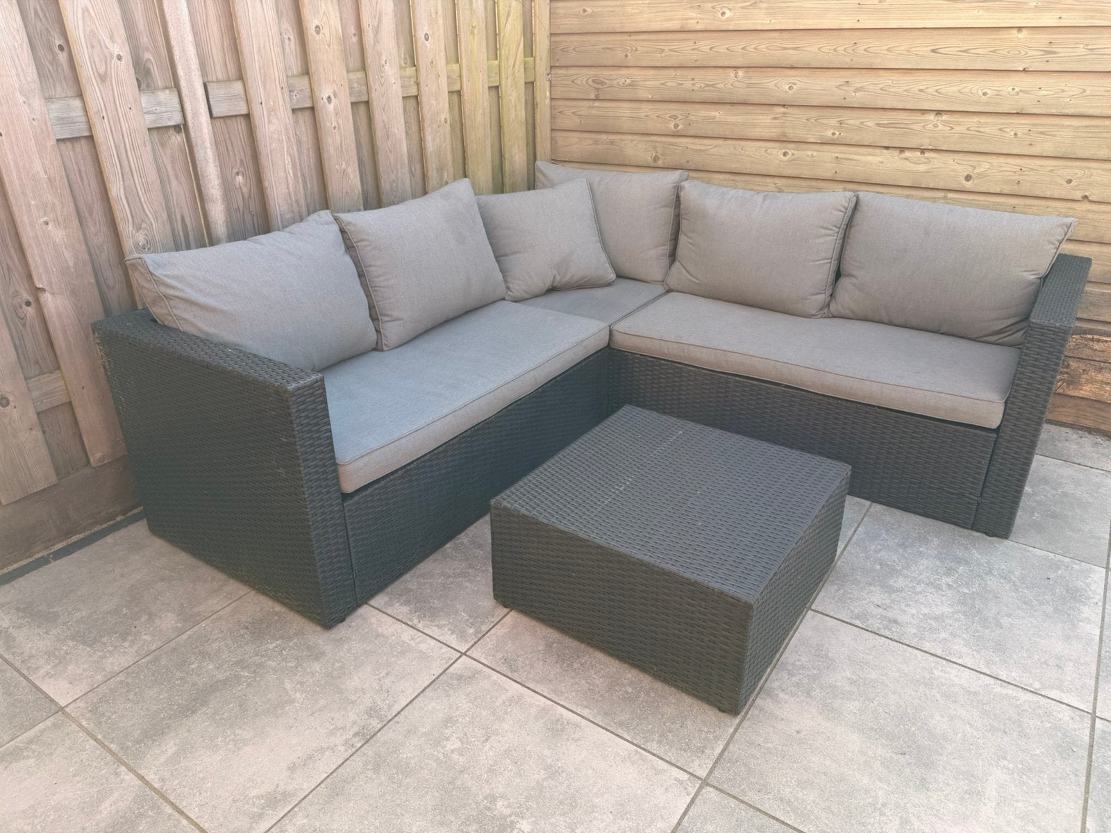 Luxe hoek loungeset – goede staat – inclusief tafel, Ophalen, Gebruikt, Wicker, Loungeset